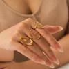 Luxurious European-American 18k Gold Titanium Steel Seashell Epoxy Open Ring for Women