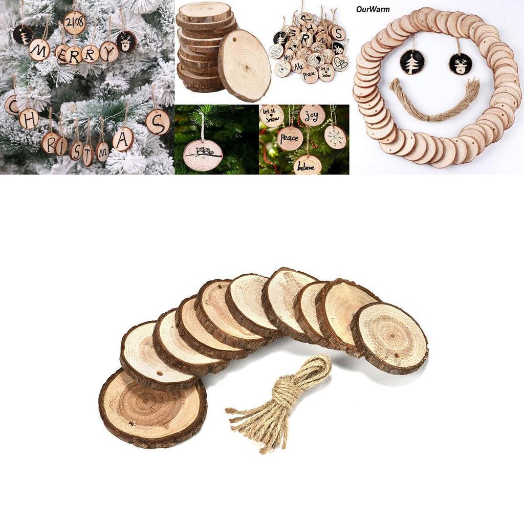 10 X Natural Wood Slice Christmas Tree Ornament Hanging Decor Diy Craft Gift Tag