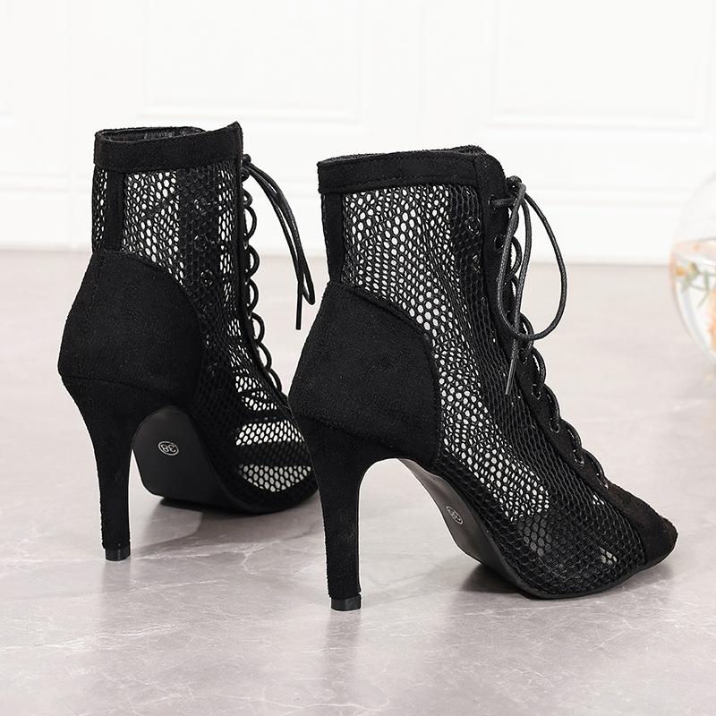 Сексуальные босоножки на высоком каблуке, женская обувь, туфли-лодочки, новый модный показ, черные повседневные сетчатые сандалии с перекрестным ремешком из сетчатой ​​ткани на шнуровке с открытым носком