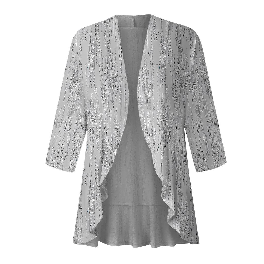 Женская повседневная рубашка с укороченными рукавами и принтом, топ, мягкая драпировка, кардиган с рюшами