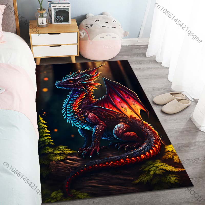 Colorful dragon in fantasy forest Carpet for Living Room Bedroom Bedside Floor Mat Cloakroom Child Play Mat Area Rug Large Size