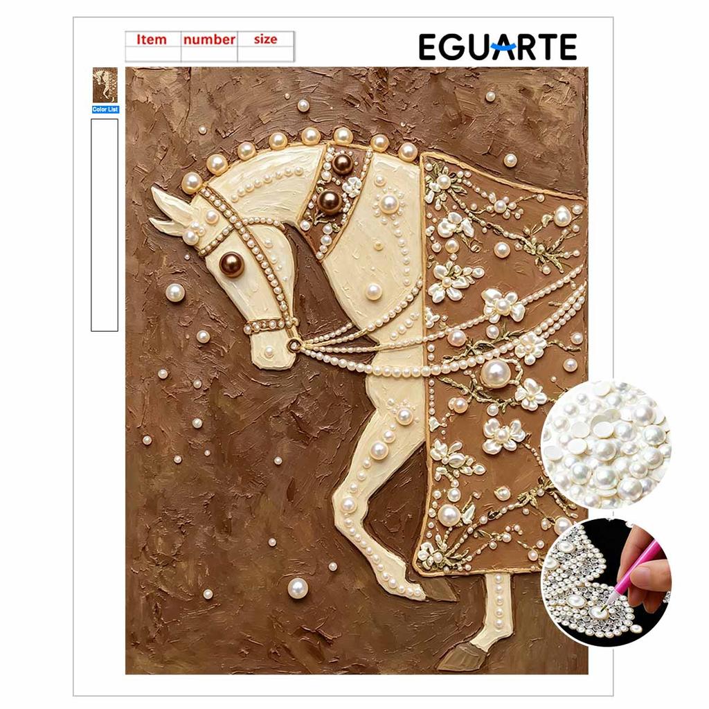 DIY Diamond Painting Kit White Horse and Floral Art for Adults and Beginners. Sparkling Diamond Art Handmade Home Wall Decor and Gifts
