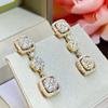 Серьги-подвески Halo Cushion Square, соединенные, полное паве, круглый кубический цирконий, серебристый тон, длинные, для официальных вечерних мероприятий, женские аксессуары