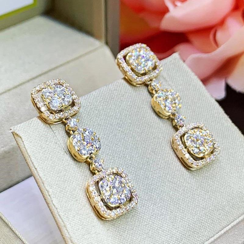 Серьги-подвески Halo Cushion Square, соединенные, полное паве, круглый кубический цирконий, серебристый тон, длинные, для официальных вечерних мероприятий, женские аксессуары