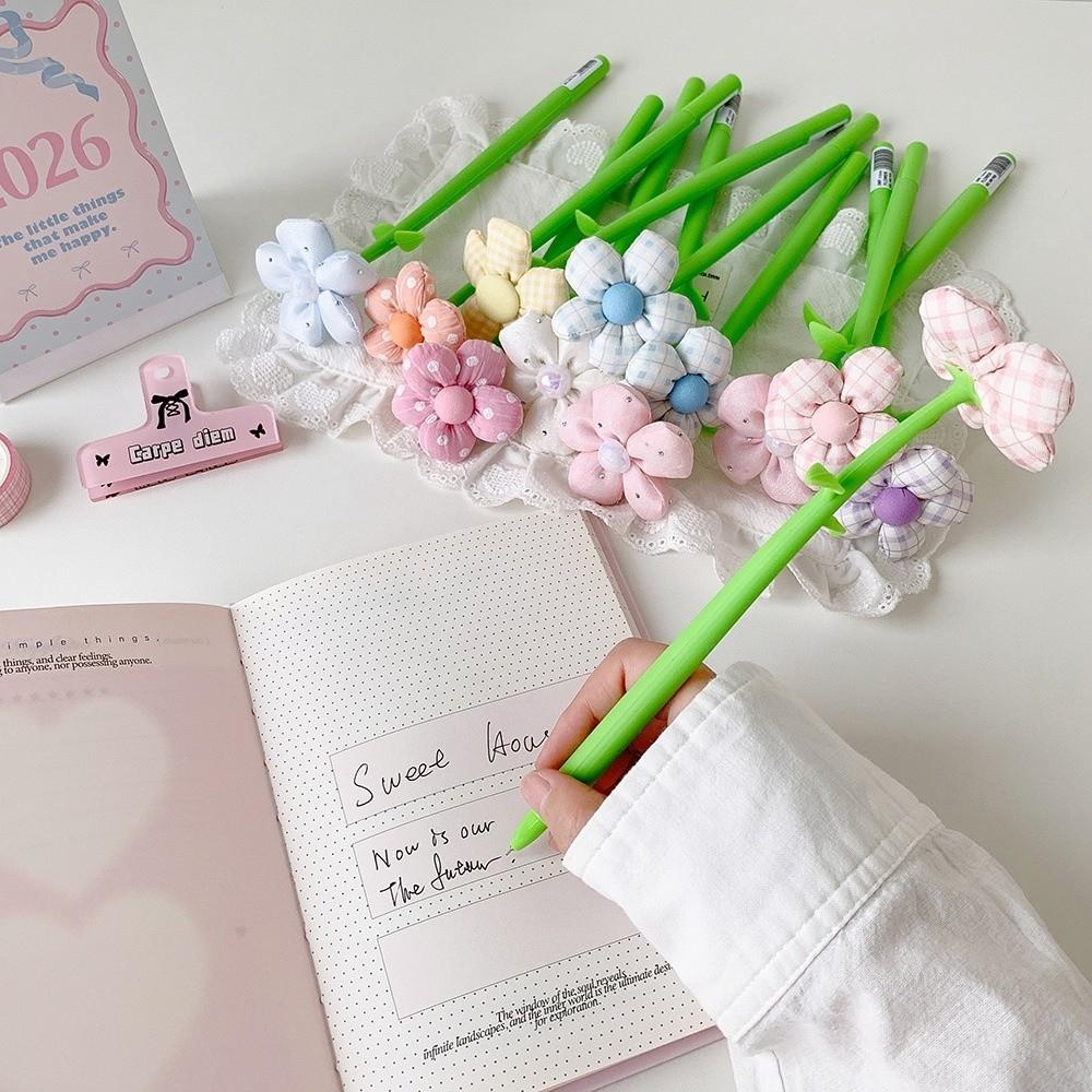 Fabric Flower Decorative Ballpoint Pen 3D Floral Writing Pen Portable Flower Gel Pen Novelty Gift