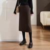 Black Woolen Skirt for Women In Autumn and Winter French Slim Thickened Mid-length Skirt with Slit High Waist Hip Skirt