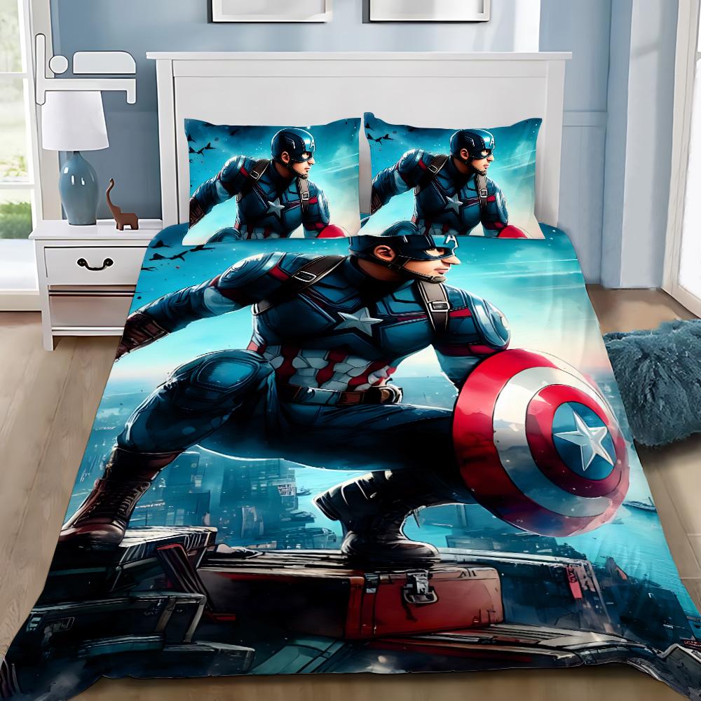 Hot Captain America Duvet Cover Pillowcase Superheroes Bedding Set Adult Boy Girl Bedroom Decoration Single Double Large Size