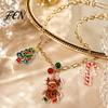 Decorative Holiday Jewelry Christmas Charms Necklace for Women, Cute Elk Tree Candy Cane Pendant with Bells, Festive Alloy Party Outfit Gingerbread