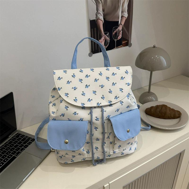 Женский цветочный рюкзак Стильный рюкзак для ноутбука Большой вместимости Студенческая школьная сумка Множество карманов Регулируемый ремень Нейлоновый рюкзак CLE