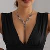 Y-shaped Square Necklace Geometric Punk Style Necklace Gifts Grey Glass Pendant  for Women