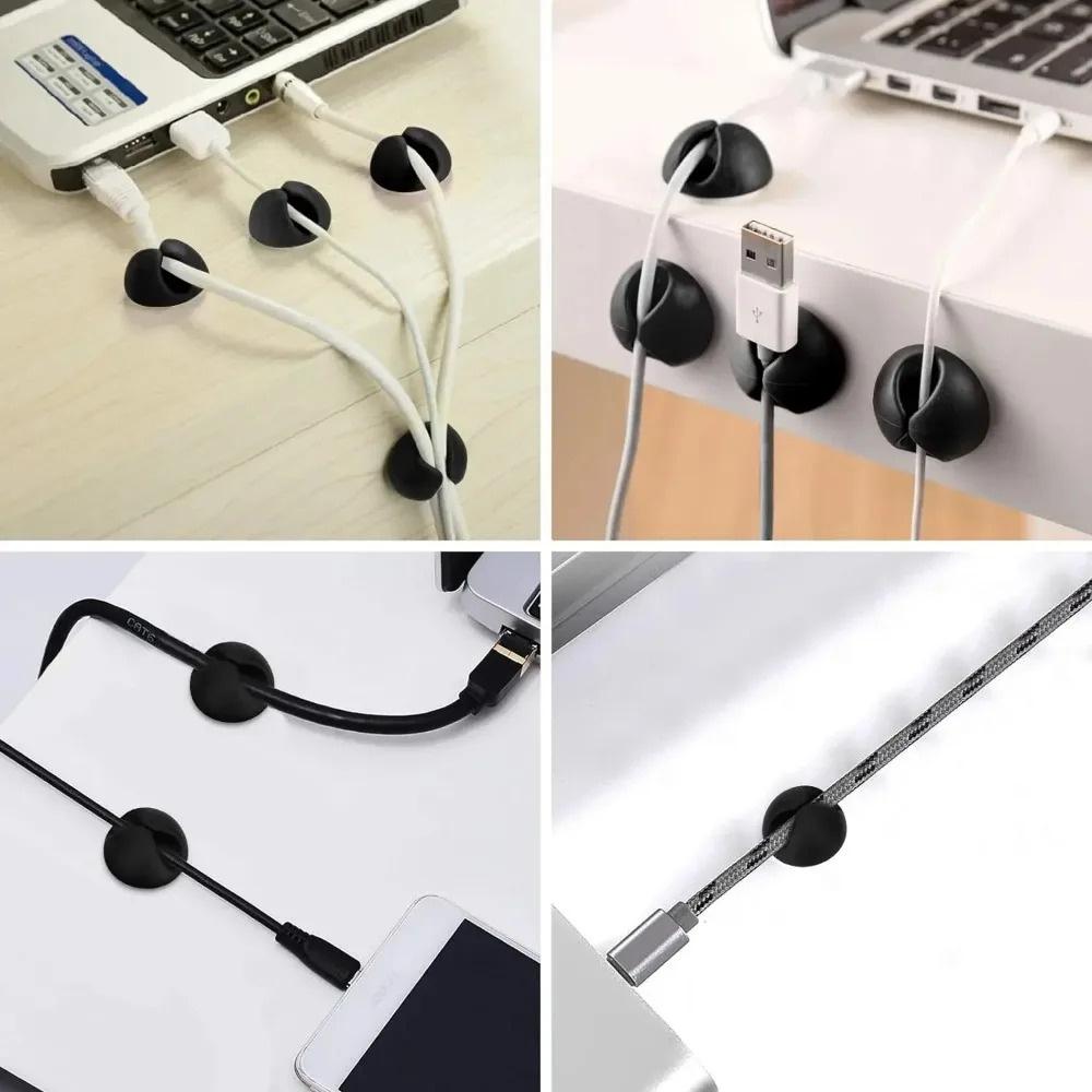 20PCS Clamp Cord Cable USB Line Fastener Home Accessories Car Wire Tie Clip Adhesive Silicone Cable Holders In Office/Home/Car
