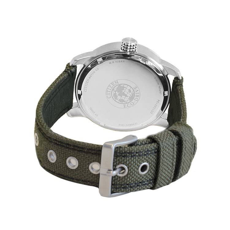 Citizen Хаки Холст x Кожа Военная Модель BM8470-11E Eco-Drive На Солнечной Батарее Мужские Часы, Зеленый, Ремешок, [Б/У]