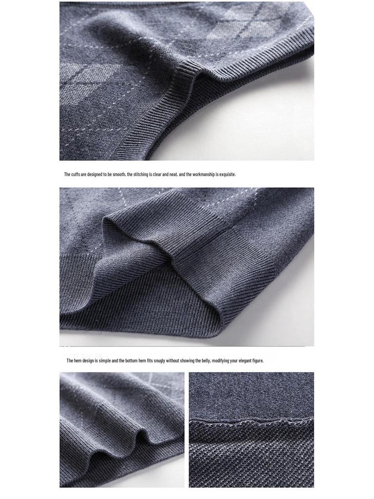 Мужской вязаный жилет с V-образным вырезом - Плотный, без рукавов, идеально подходит для мужчин среднего и пожилого возраста, идеально для осени и зимы