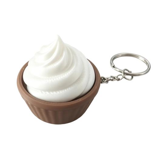 Stress Relief Key Pendant 3D Printed Simulation Cake Fidget Keychain with Metal Ring, Dessert Squeeze Toy Click Button Commuting & Detachable Design,