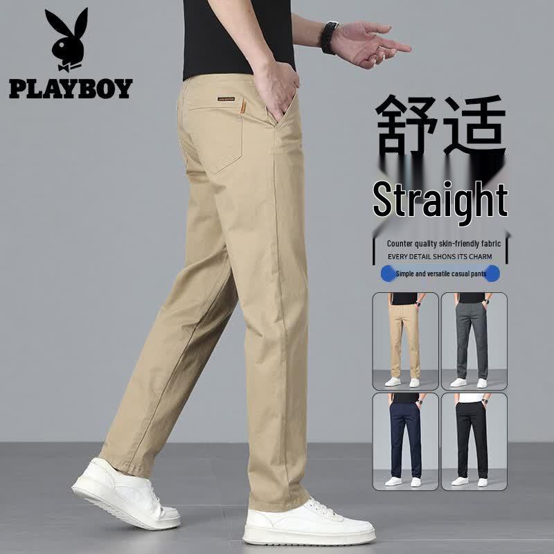 PLAYBOY Men's Business Casual Straight-Fit Elastic Pants