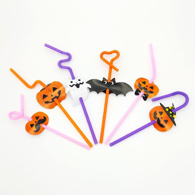 Bendable Halloween 20pcs Plastic Straws Pumpkin And Vampire Party Supplies
