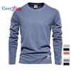 Мужская новая однотонная футболка с длинными рукавами, спортивная верхняя одежда, хлопковая нижняя рубашка с круглым вырезом