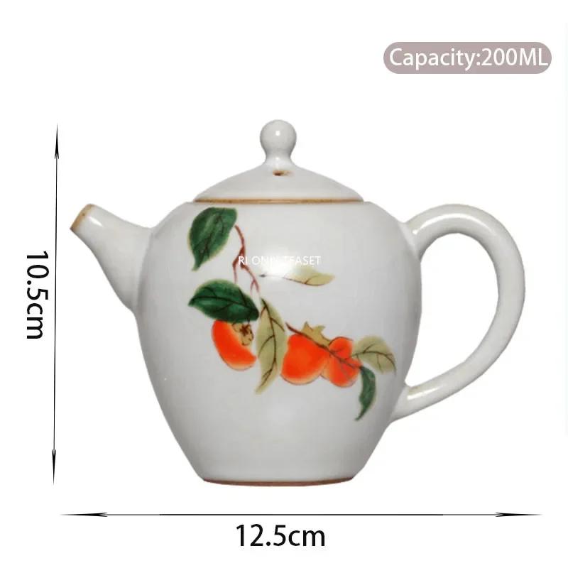 200ml Traditional Ru Kiln Ceramic Teapots Handmade Flower and Bird Pattern Tea Pot Household Travel Kettle Chinese Tea Set