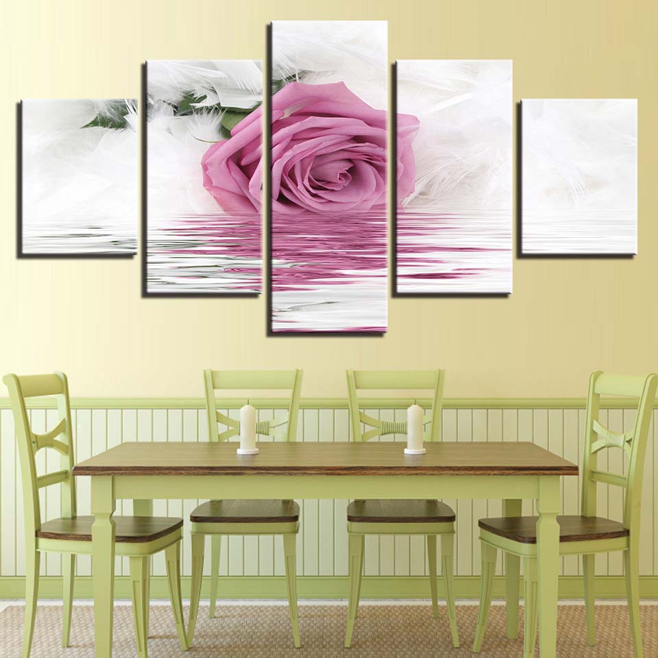 Модульная рамка, художественная печать на холсте, фотографии для гостиной, 5 панелей, розовая роза, настенная живопись, украшение для дома, плакат Cuadros