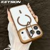 KEYSION Magnetic Transparent Phone Case for MagSafe for iPhone 15 16 Pro Max 16 Plus 16e Lens Protector Metal Stand Shockproof Cover