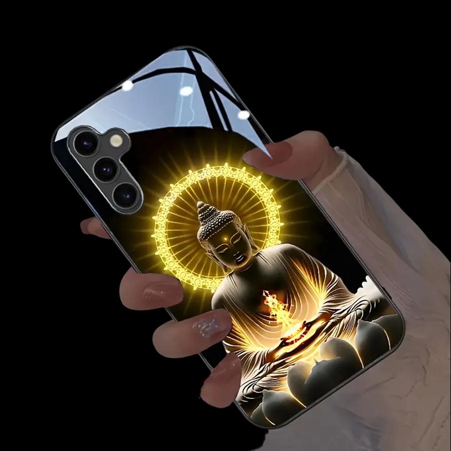 Треугольный Геометрический Светящийся Чехол Для Телефона Samsung S24 S23 S22 Ultra S21 S20 FE A72 A53 A50 Светодиодный Стеклянный Чехол с Управлением Звуком