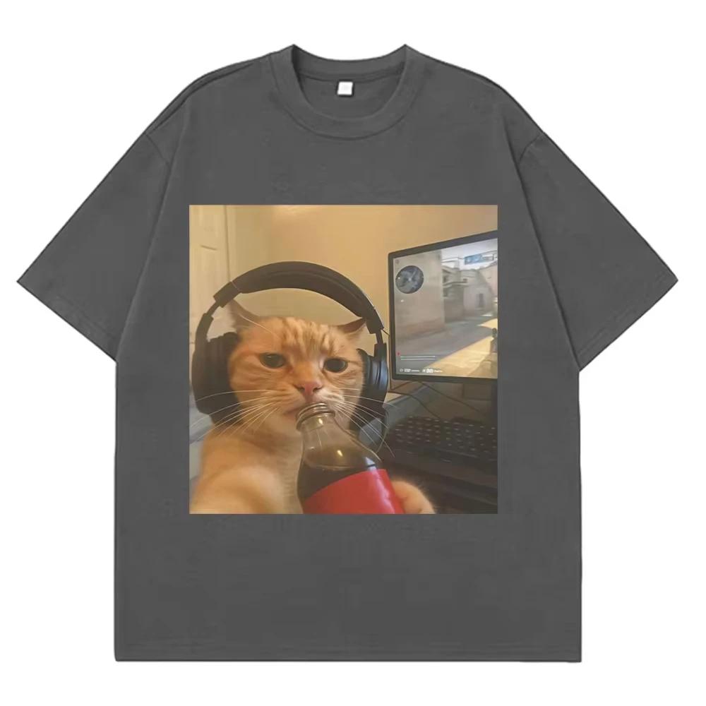 Funny Gamer Cat Meme Tshirts Unisex Women Fashion Oversized Tshirts Summer Shortsleeved Unisex Cotton Casual Harajuku Tshirts Tops