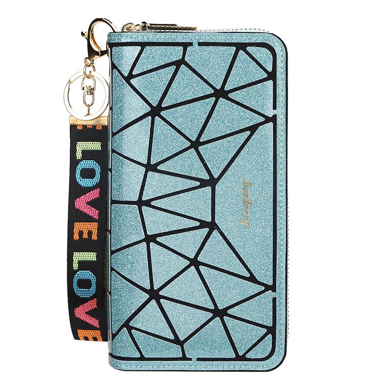 Women's Fashion Shiny Long Wallet with Lanyard Pu Leather Clutch Bag Zipper Cell Phone Bag Ladies Multi-card Coin Purse