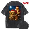 Funny Cat Selfie Santa Christmas Vintage Holiday Retro Graphic T Shirts Men Cotton New Year Funny