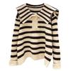 Women's 2024 Hot Style Thickened Striped Sweater with Navy Collar - Lazy Niche Design for Autumn and Winter