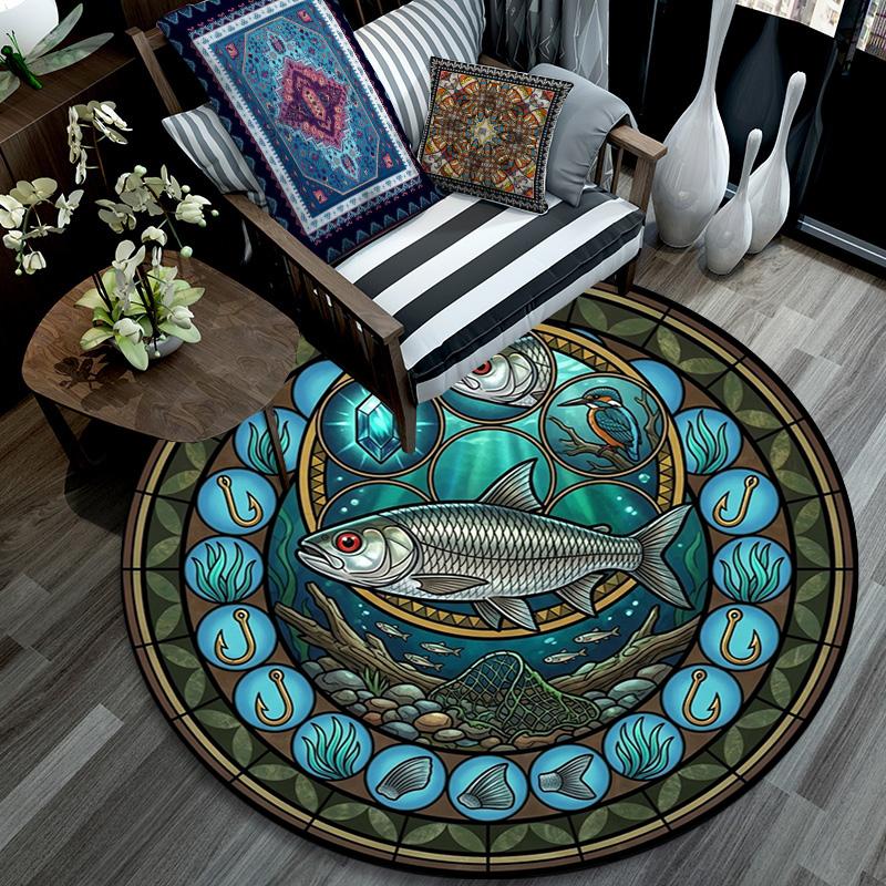 Marine Life Glass Round Area Rug Under Office Chairs Bedroom Living Room Home Decor