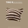 Y2K Knitted Cute Cat Ears Beanie Hats for Women Winter Warm Striped Korean Punk Gothic Streetwear Handmade Crochet Bucket Cap