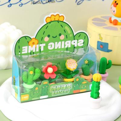 4 шт. Милый мультяшный кактус, суккулент, ластик в форме горшка, мало крошащийся ластик для карандаша, канцелярские принадлежности для учеников начальной школы, подарок