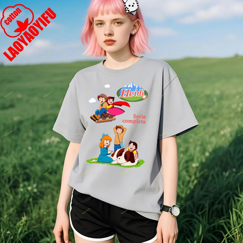 Heidi The Girl From The Alps Cartoon Character Print Summer Breathable Camisetas Street Fashion Women Top Cotton T Shirt