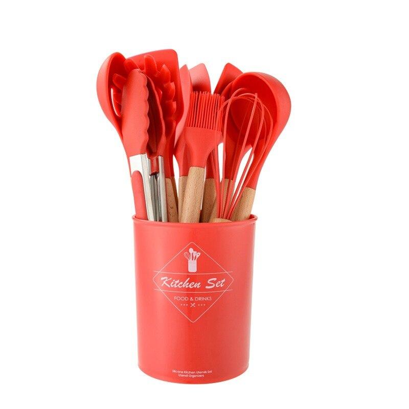 Термостойкие силиконовые кухонные принадлежности, набор кухонных принадлежностей, кухонные антипригарные кухонные принадлежности, инструменты для выпечки с ящиком для хранения инструментов