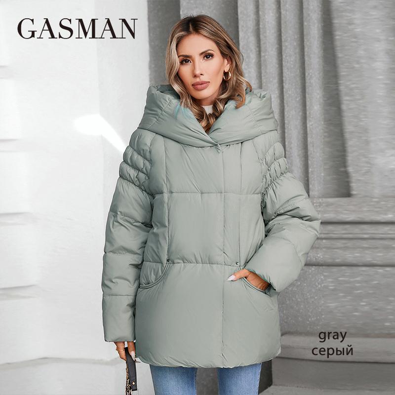 GASMAN Women's Parka 2024 New Fashion Women's Stand Collar Short Slim Casual Hooded Warm Down Jacket 88595