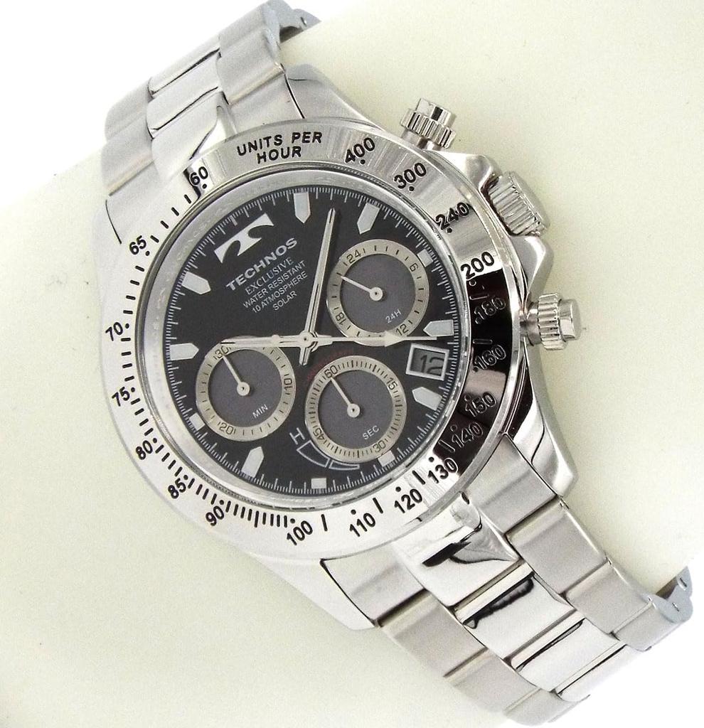 TECHNOS SOLAR WATCH Technos Solar Chronograph TAE4001ASB Light-Powered Men's Watch, Black,