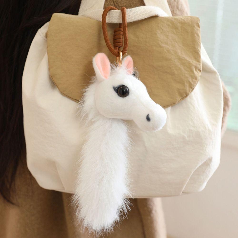 Fluffy Horse Plush Toy Soft Mascot Pony Doll Doll Keychain Pony Head Pendant  Jewelry Accessories