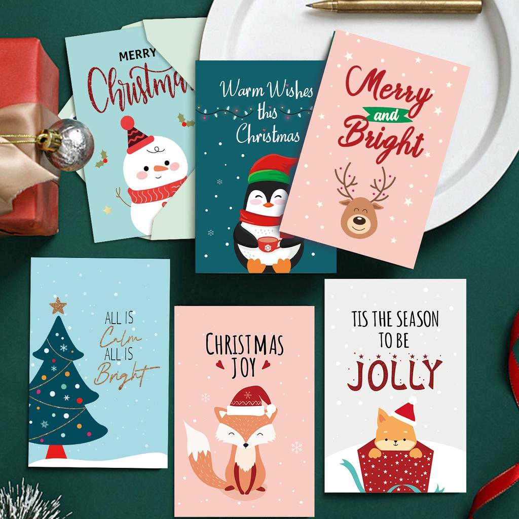 Merry Christmas Fold Greeting Cards with Envelope Xmas Party DIY Gifts Box Card for New Year Festival Decorations Navidad Noel