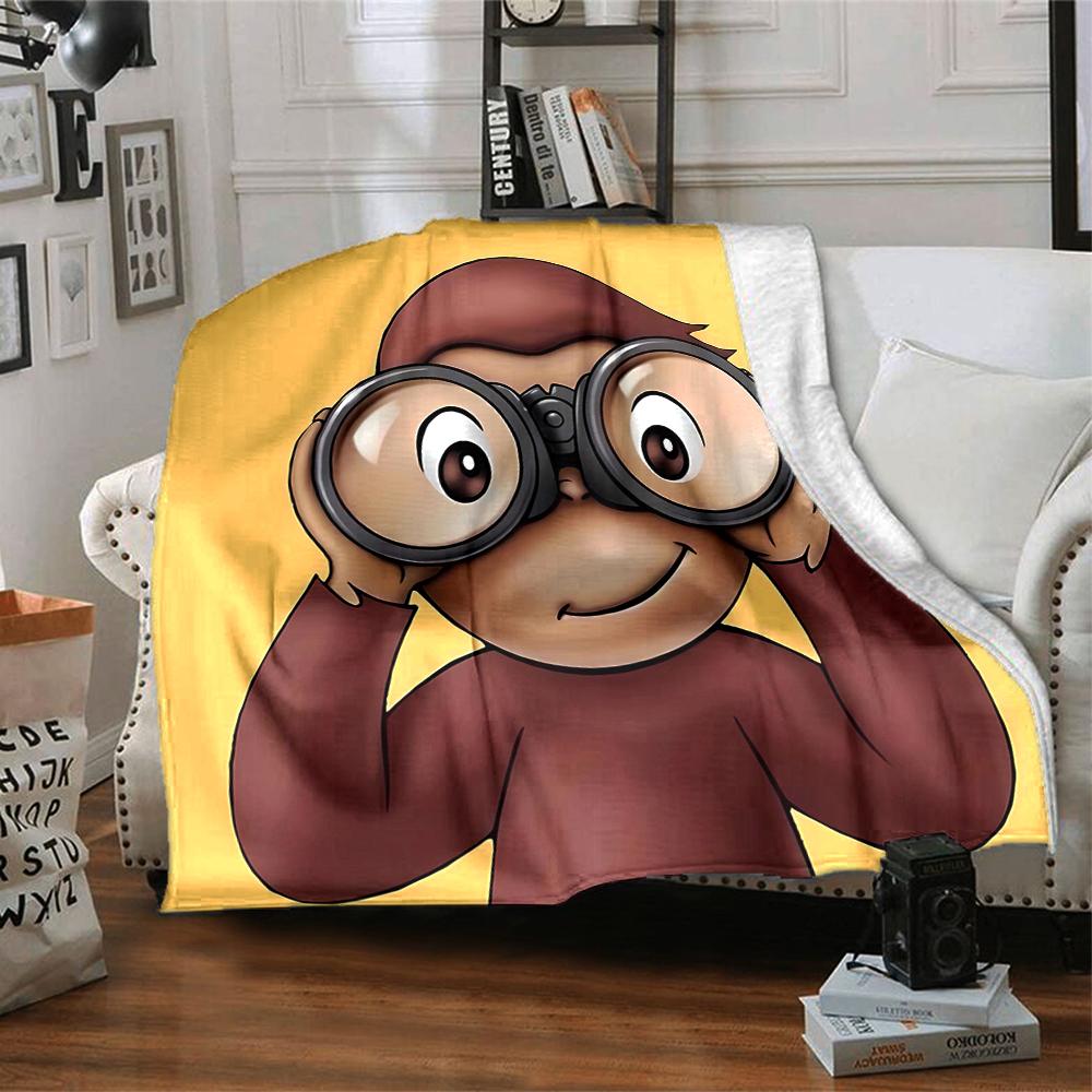 1pc Curious George (4) Blanket, Gift, for Men and Women, Soft Blanket, Good for Sofa Bed Couch Travel, Lightweight Flannel Blanket