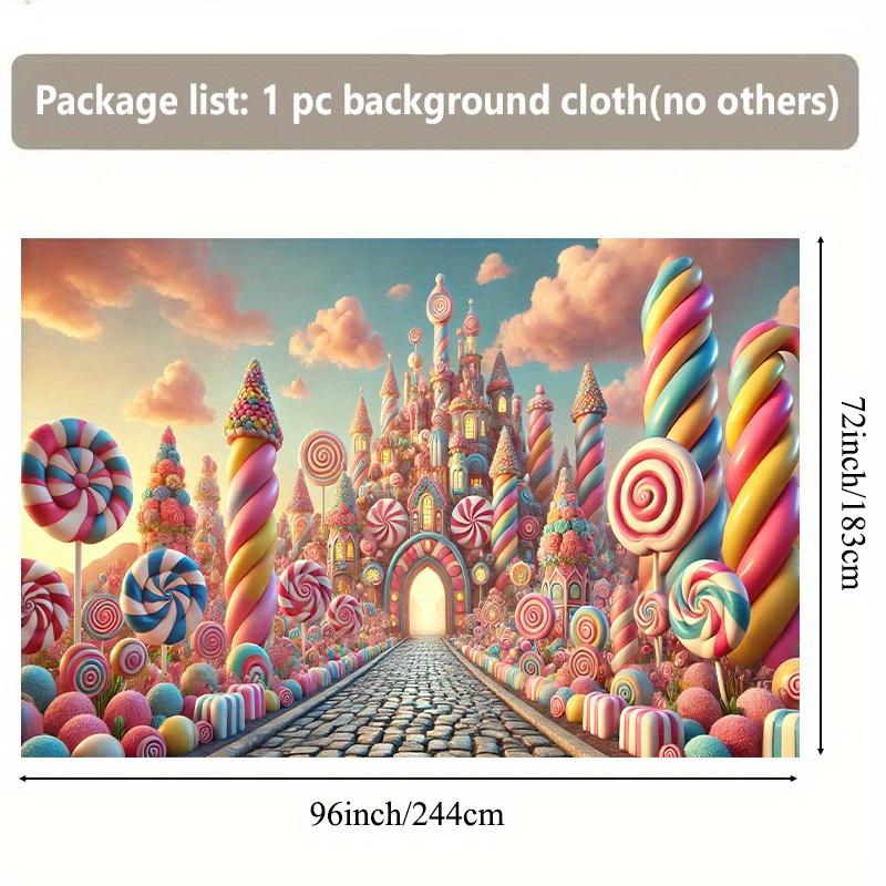 2D flat banner Whimsical candy castle rainbow lollipop and sweet marshmallow designs ideal home and office decoration