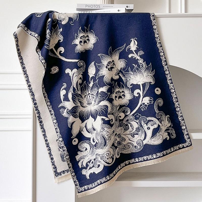 Женский Винтажный Толстый Теплый Шарф из Искусственного Кашемира Корейский Стиль