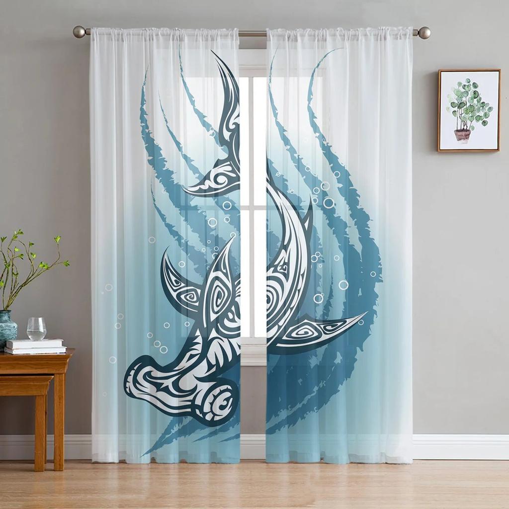 Shark Silhouette Curtain Window Tulle For Living Room Bedroom The Kitchen Window Treatment Decorations Curtains