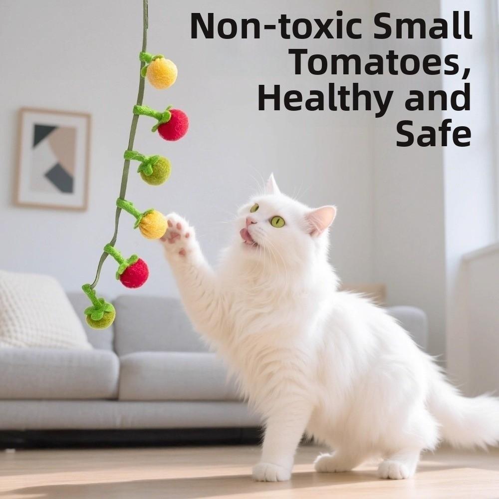 Cat Accessories Bite Resistant Tomato Cat Teaser with Bell Boredom Relief Interactive Kitten Teaser Rope Self Play