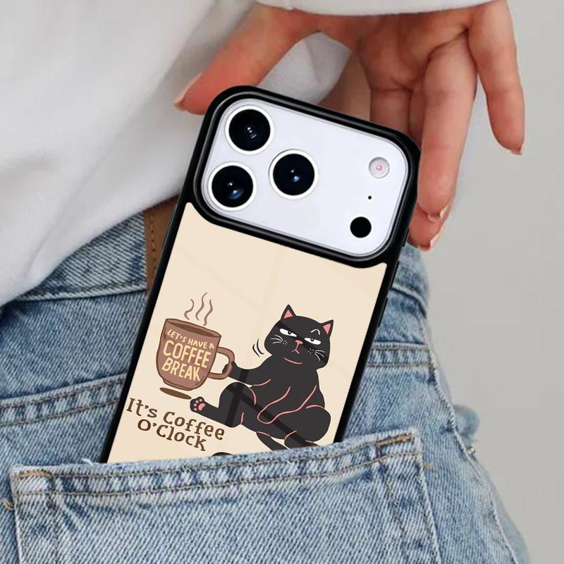 Милый чехол для телефона с изображением животного, кошки и кофе для iPhone 16e 15 14 13 12 17 Pro Max Plus Air 17pro Чехол