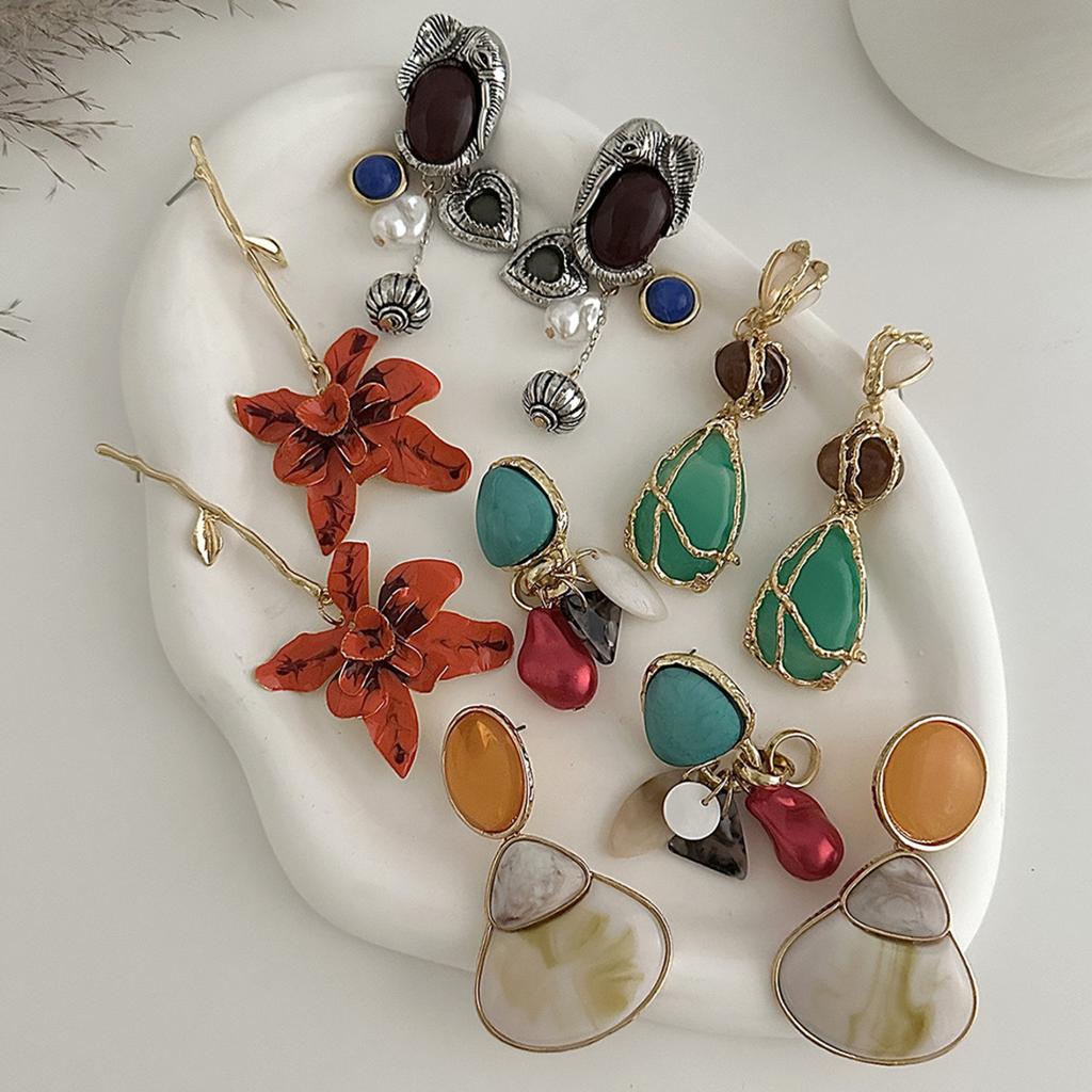 Salircon 5 Styles Retro Hollowout Round Drop Earrings Women Boho Acrylic Bead Tassel Pendant Earring Trendy Jewelry Accessories
