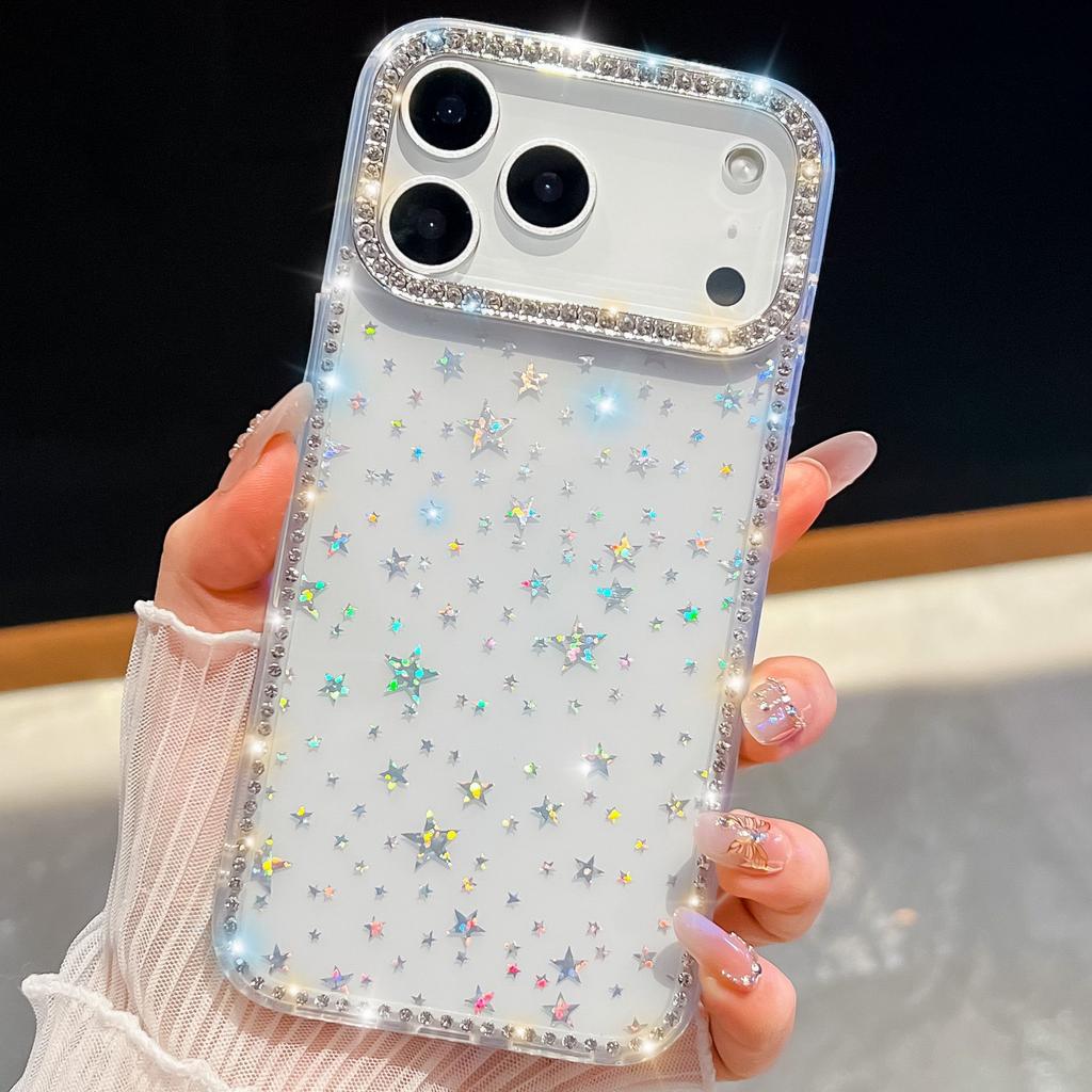 For Apple 17Air Glitter Diamond Phone Case for Apple 16E Ring Stand 15ProMax Glitter Powder Protective Case