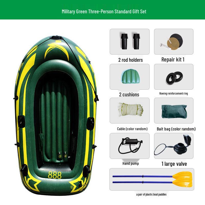 Inflatable Kayak Fishing Boat - Military Green Raft and Dinghy