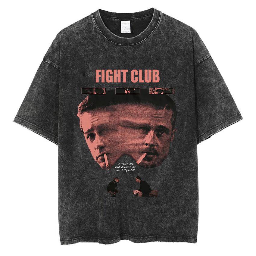 Vintage Washed Tyler Durden Fight Club Graphic T Shirt Mens High Quality Oversized Cotton Tshirts Yk Gothic Clothing Tshirt