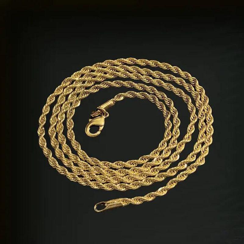 Позолоченная веревочная цепочка, крученая цепочка-ожерелье для мужчин и женщин