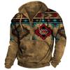 Men's Retro Ethnic Print Pocket Half Zip Hoodie Sweatshirt